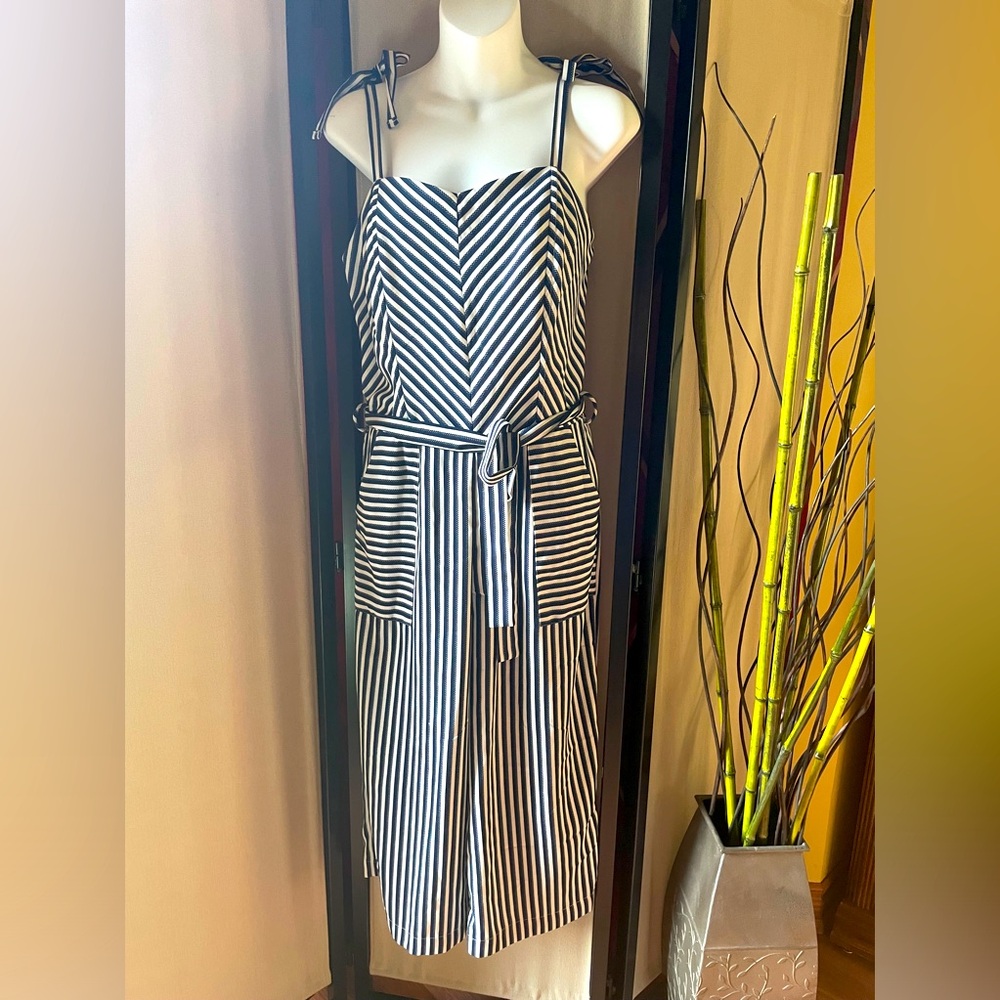 Monteau size Large blue & white striped capri length jumpsuit. Very cute!!